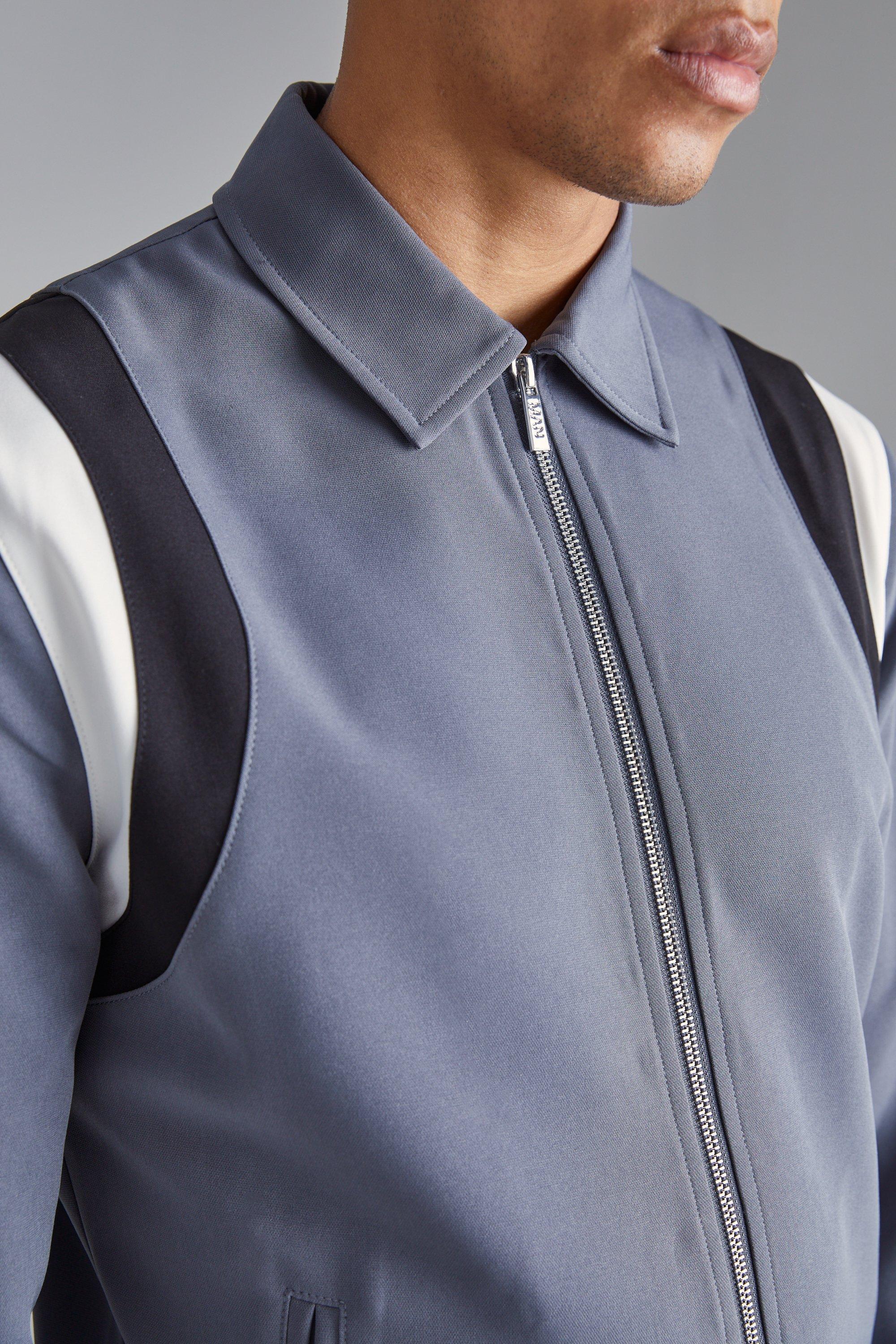 Mens Grey Tailored Collared Varsity Bomber Jacket, Grey Product Image