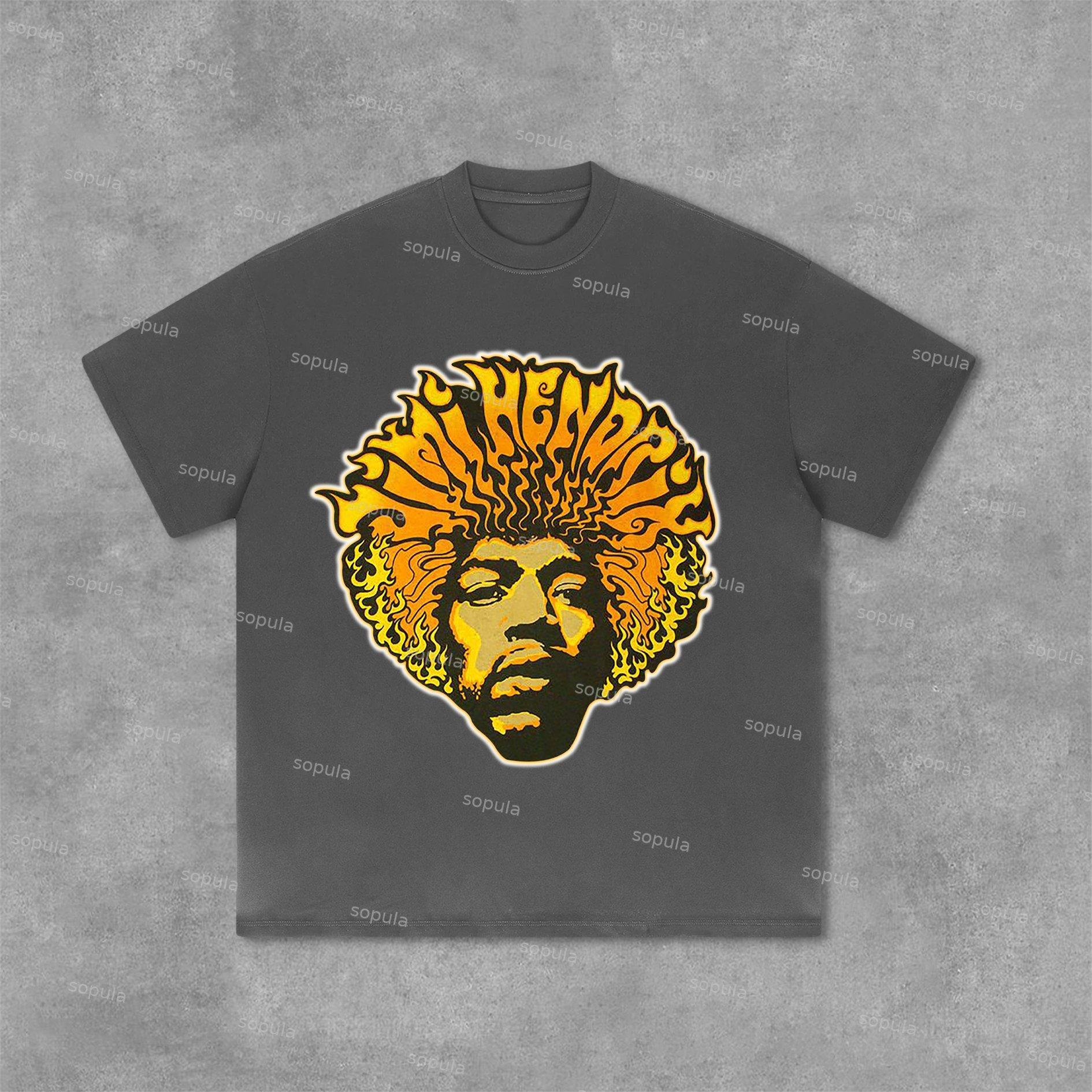 Sopula Hendrix Fashion Guitarist Graphic Print Cotton T-Shirt Product Image