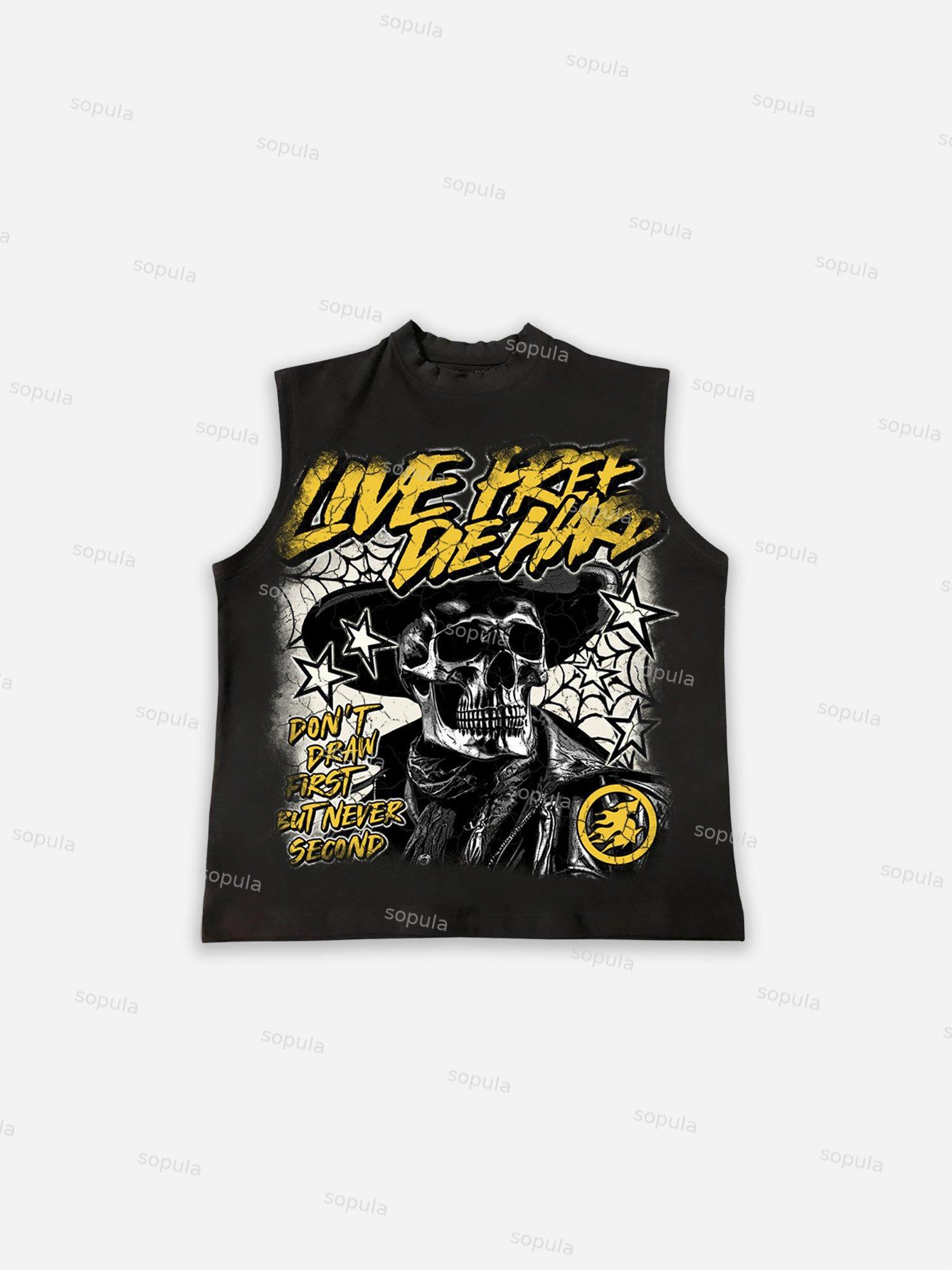 Live Free, Die Hard Skull Cowboy Vintage Graphic Cotton Tank Top Product Image
