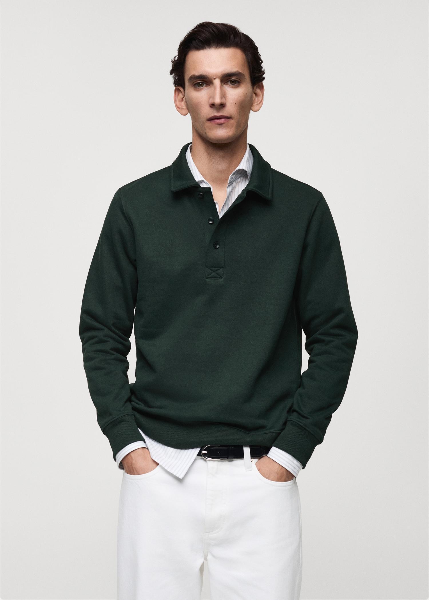 Brushed regular-fit polo sweatshirt - Men | MANGO USA Product Image