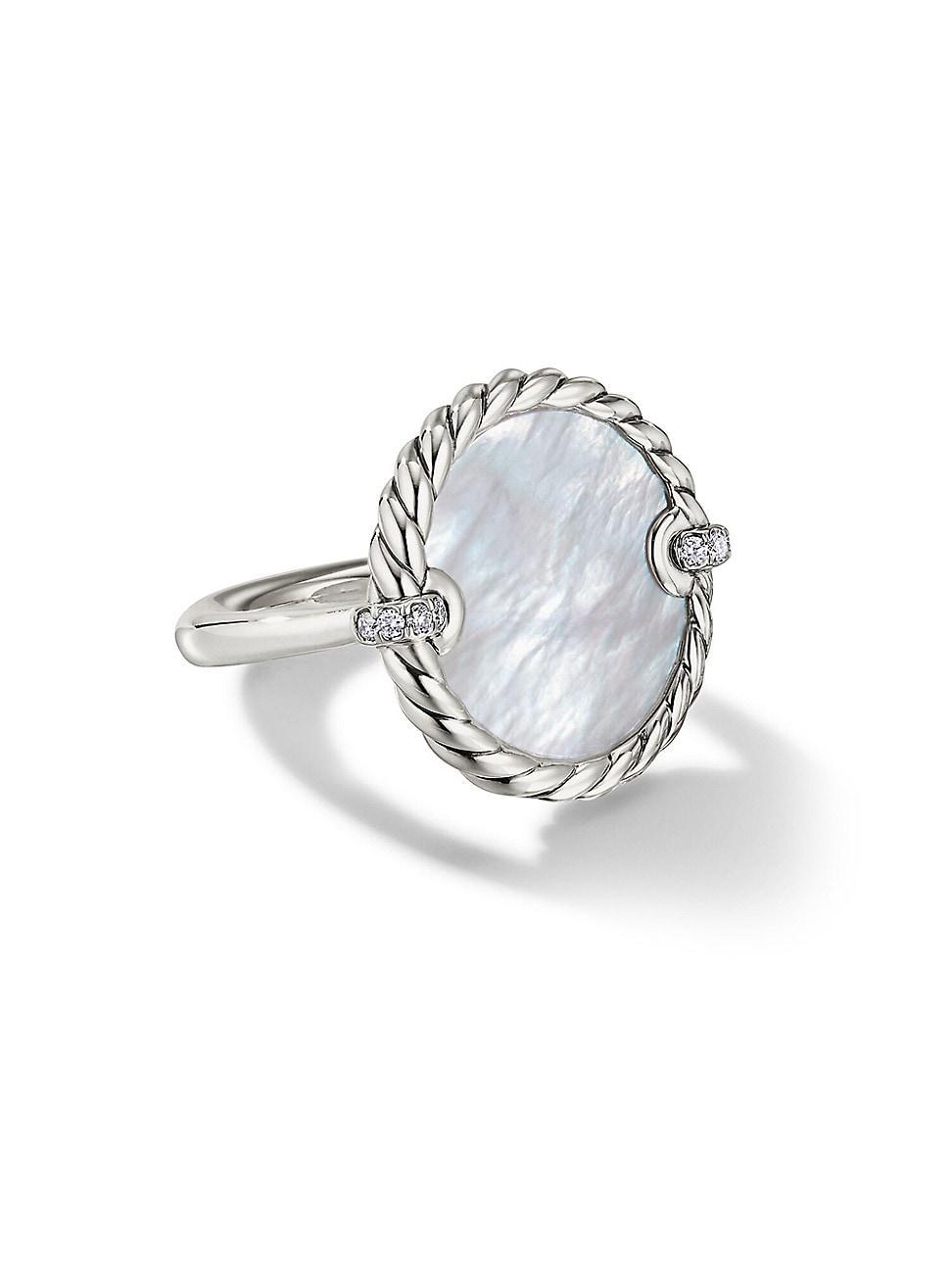 David Yurman Sterling Silver Dy Elements Mother-of-Pearl & Diamond Ring Product Image