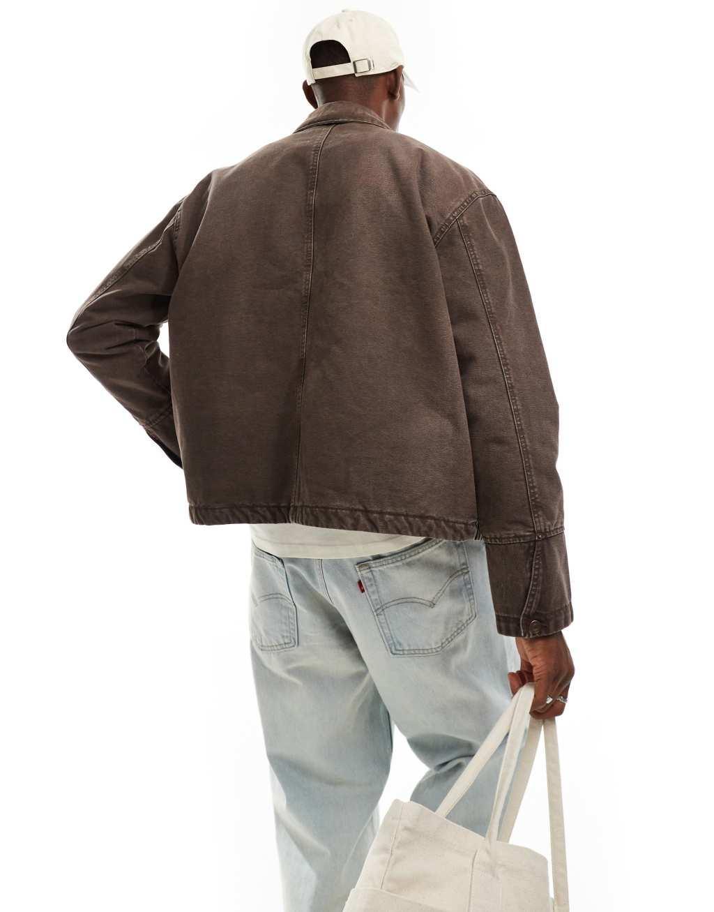 Weekday Alvaro relaxed jacket with front pockets in washed brown Product Image