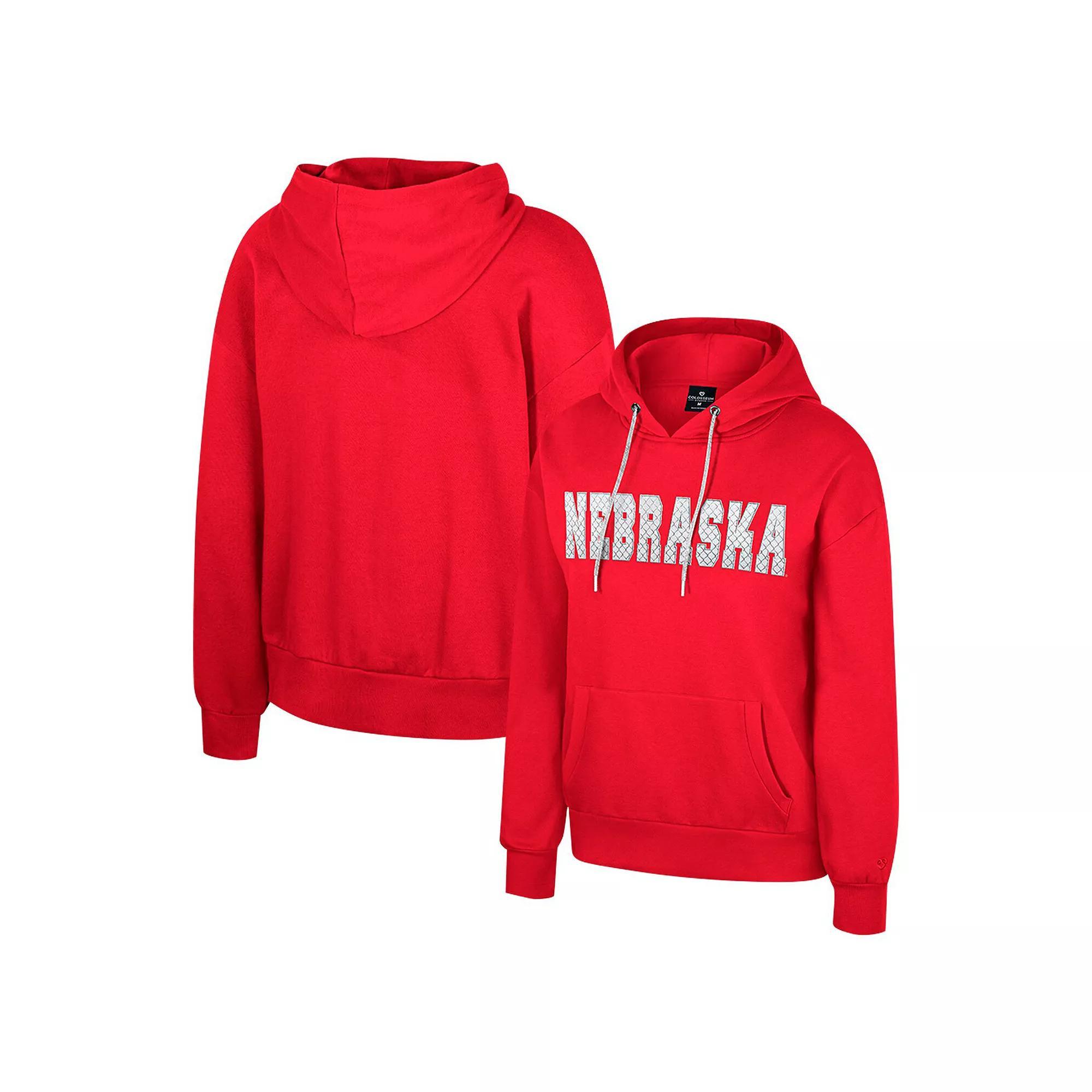 Women's Colosseum Scarlet Nebraska Huskers Reflection Rhinestone Drawcord Pullover Hoodie, Size: Medium, Red Product Image