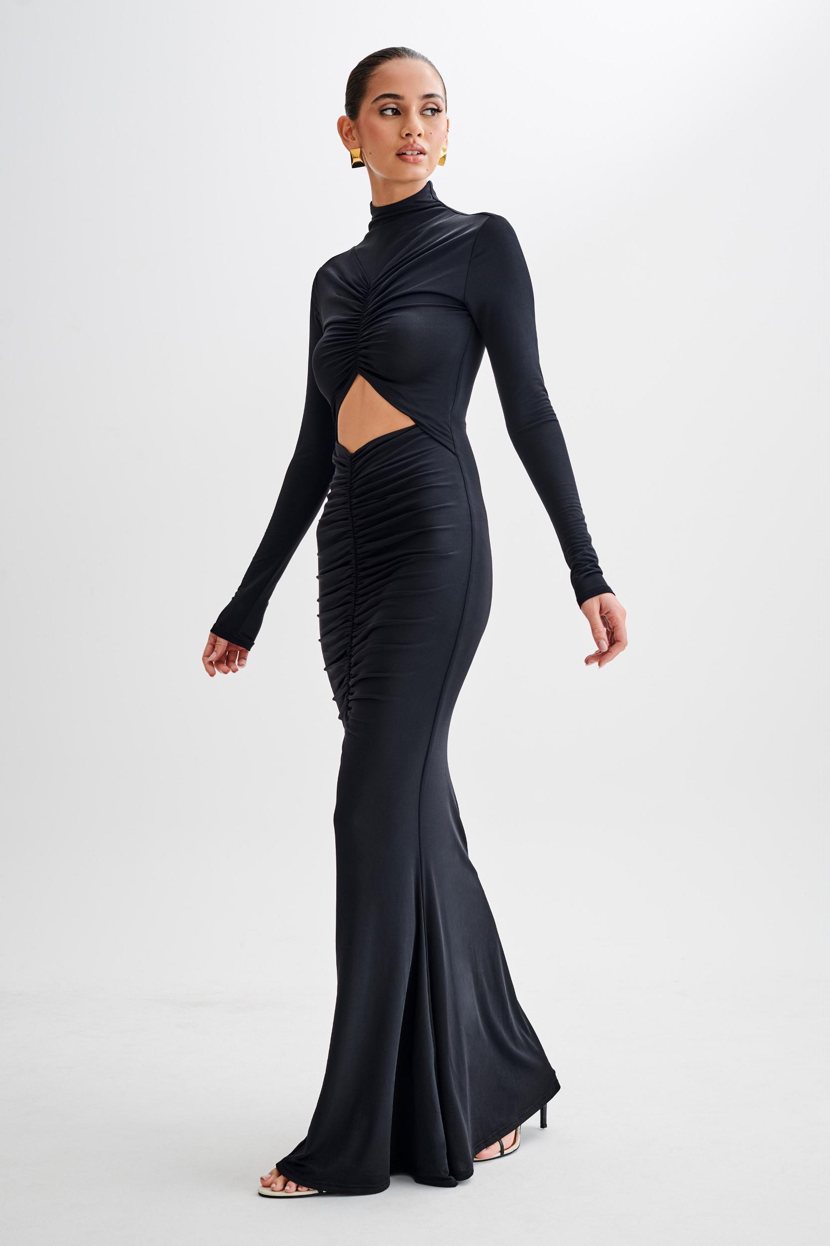 Pia Slinky Long Sleeve Cutout Maxi Dress - Black Product Image