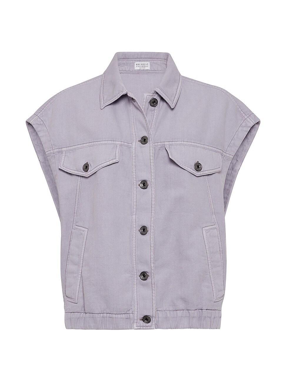 Womens Garment Dyed Cotton and Linen Cover Four Pocket Vest with Monili Product Image