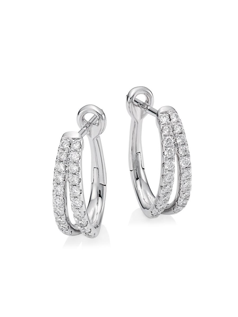 Womens 14K White Gold & 0.40 TCW Diamond Split Hoop Earrings Product Image