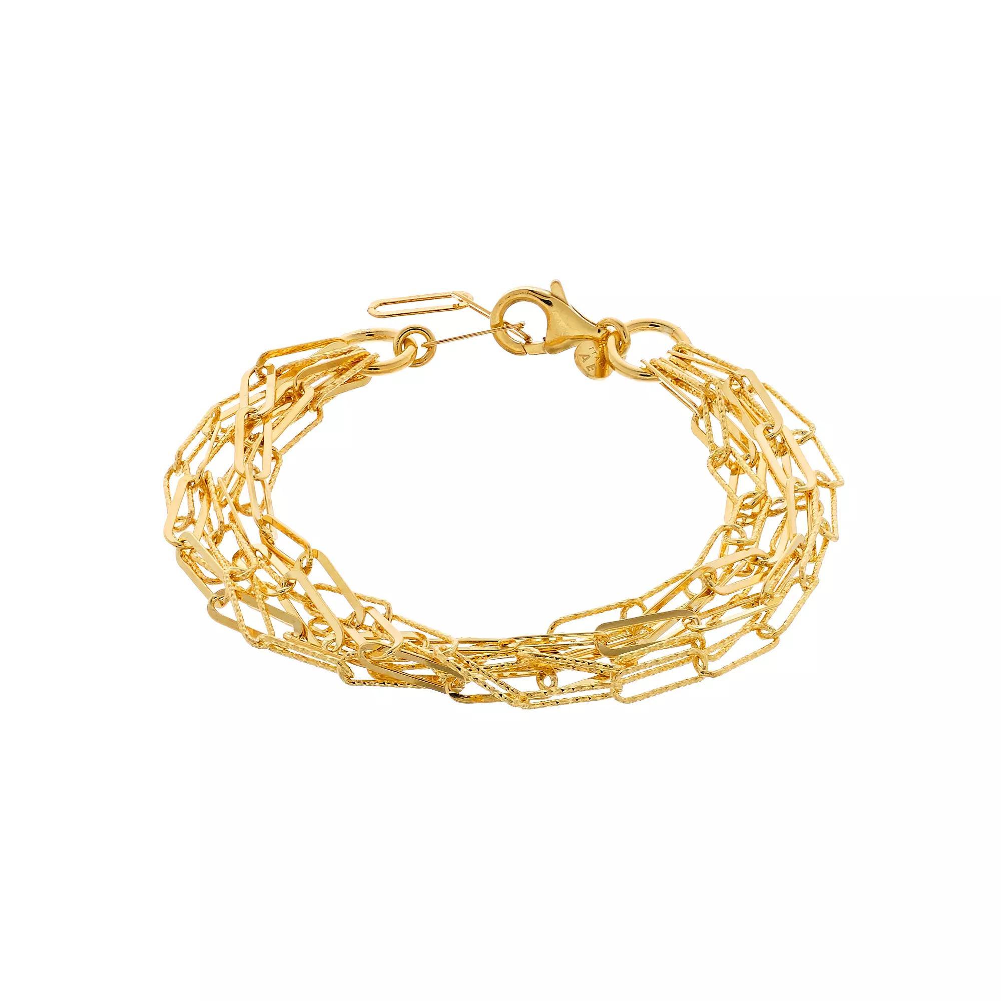 Gold Tone Sterling Silver Oval Link Multi Strand Bracelet, Womens Product Image