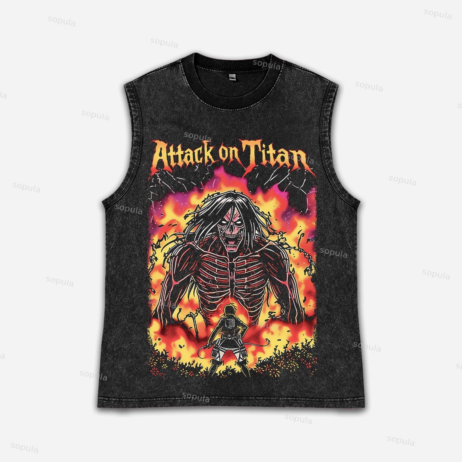 Attack On Titan Acid Washed Tank Product Image