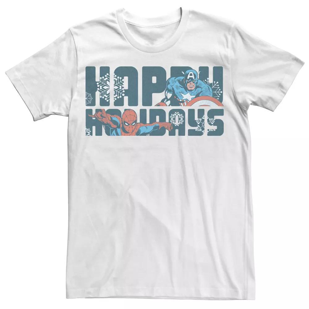 Men's Marvel Happy Holidays Captain America Spider-Man Tee, Size: XXL, White Product Image