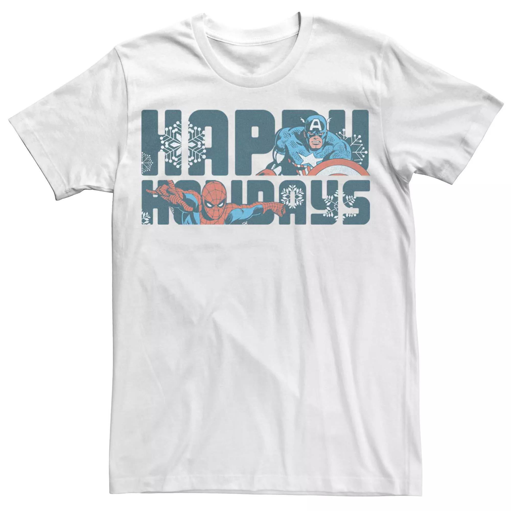 Men's Marvel Happy Holidays Captain America Spider-Man Tee, Size: XXL, White Product Image