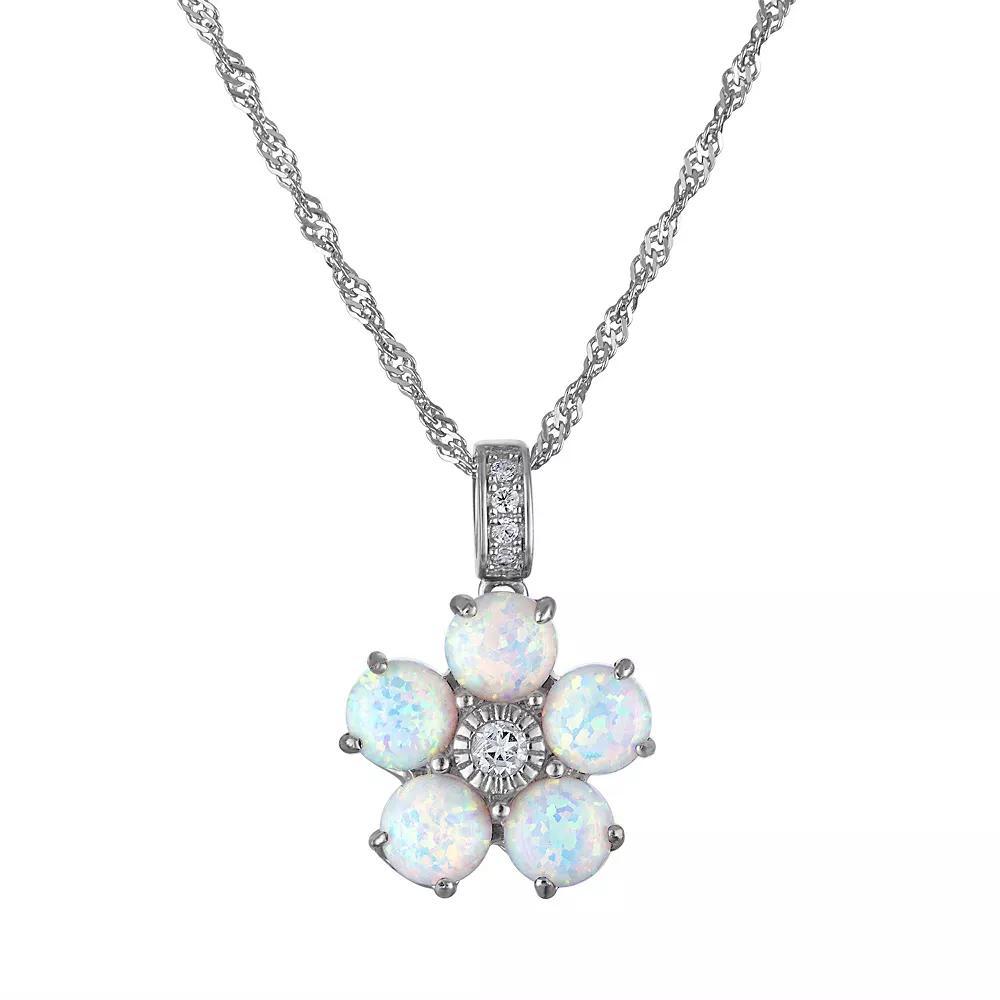 Designs by Gioelli Sterling Silver Lab-Created Opal Flower Pendant Necklace, Women's, Size: 18" Product Image