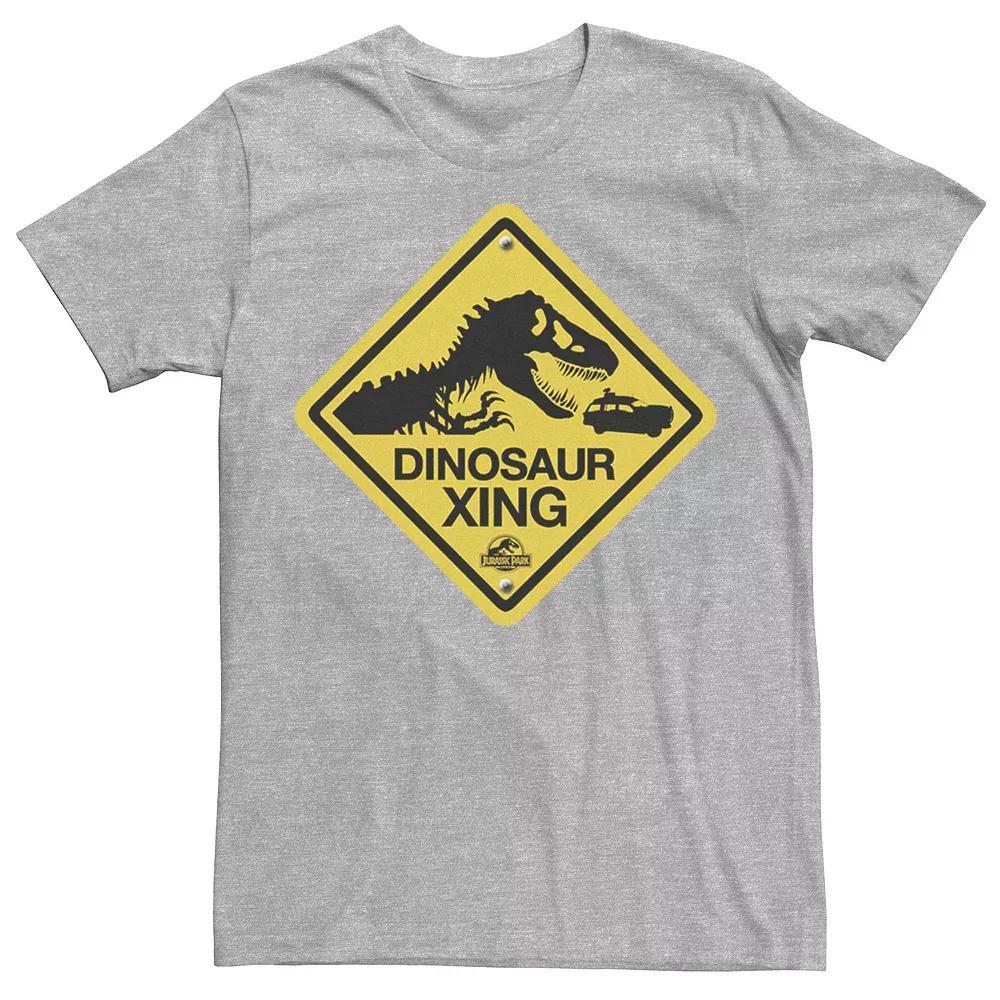 Men's Jurassic Park Dinosaur Crossing Yellow Sign Tee, Size: Small, Athletic Grey Product Image