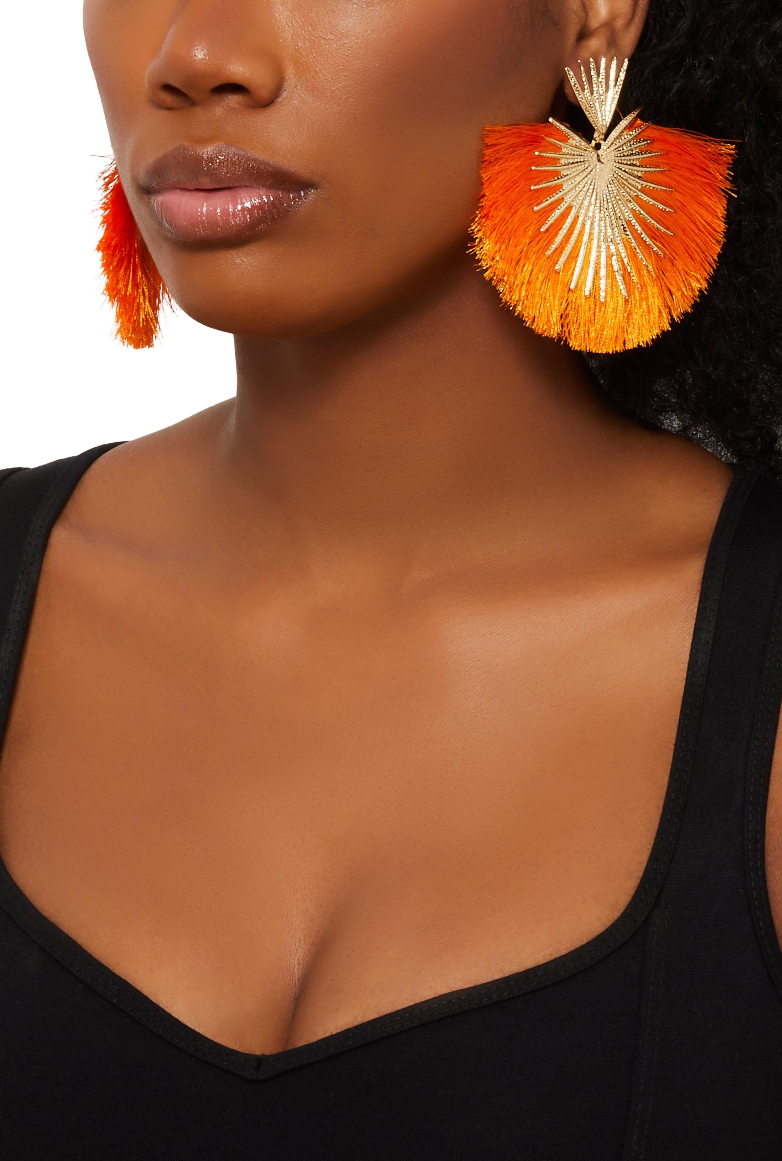 Fringe Fan Drop Earrings Female Product Image