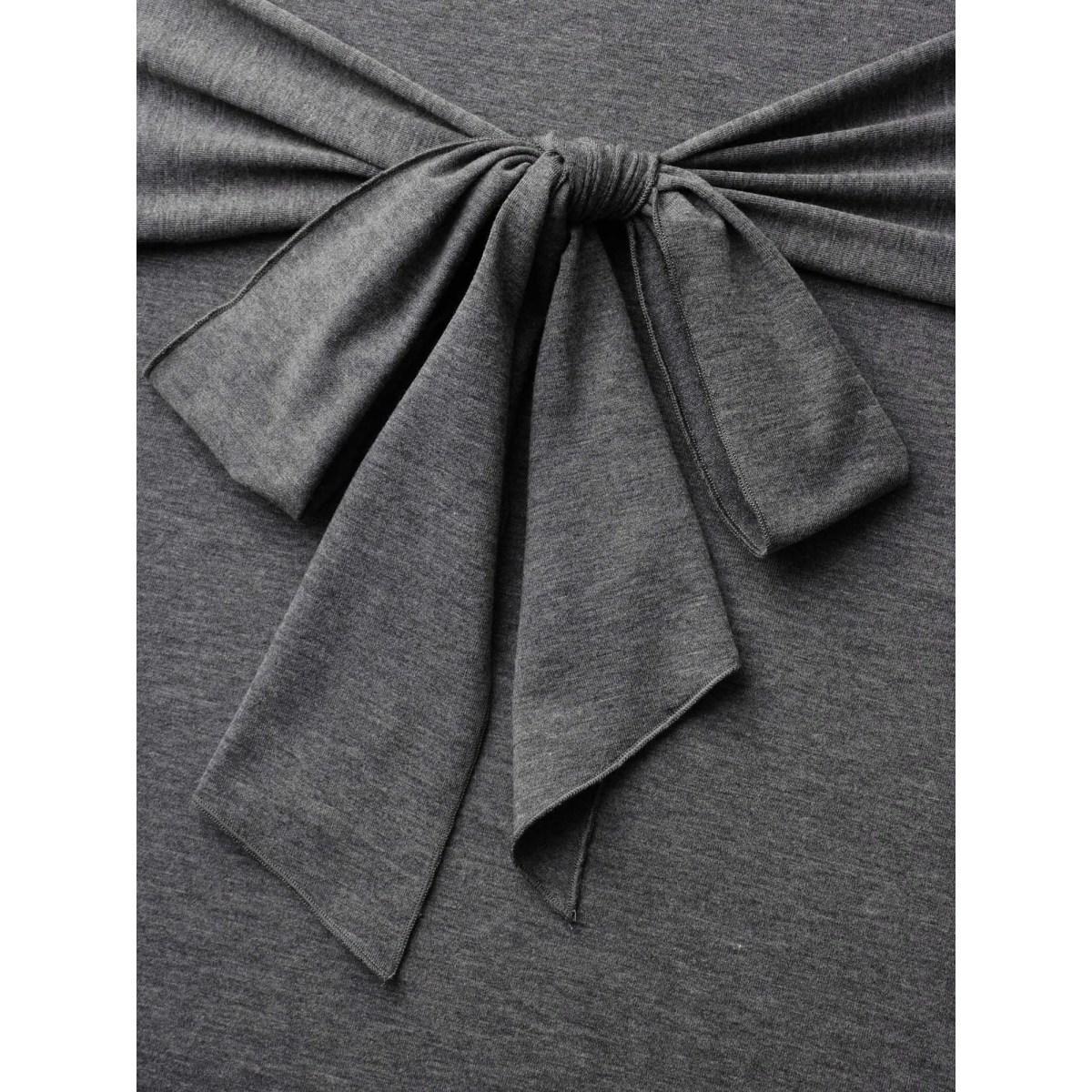 Plus Size Stretchy Waist-Tie Plain Knit Dress DimGray Women Casual Tie knot Knit Dresses Bloomchic 26/4X Product Image