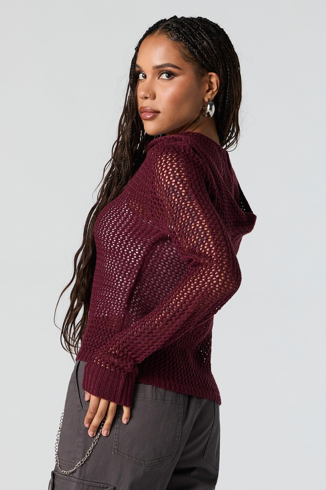 Open Knit Zip-Up Hoodie Female Product Image