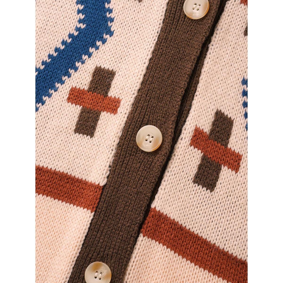 Plus Size Geometric Pattern Collared Front Button Cardigan Multicolor Women Casual Loose Long Sleeve Everyday Cardigans BloomChic 14-16/1X Product Image