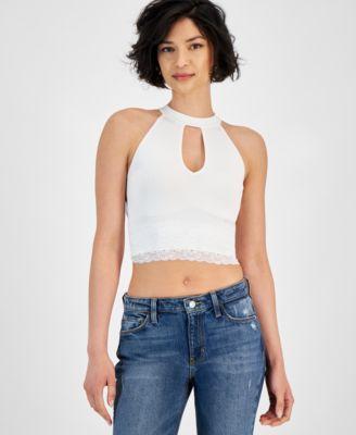 Guess Womens Lila Cutout Seamless Ribbed Lace-Trim Sweater Product Image