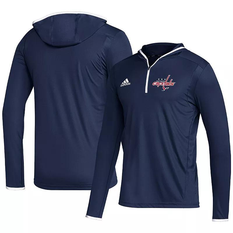 Mens adidas Washington Capitals Team Long Sleeve Quarter-Zip Hoodie T-Shirt Blue Product Image