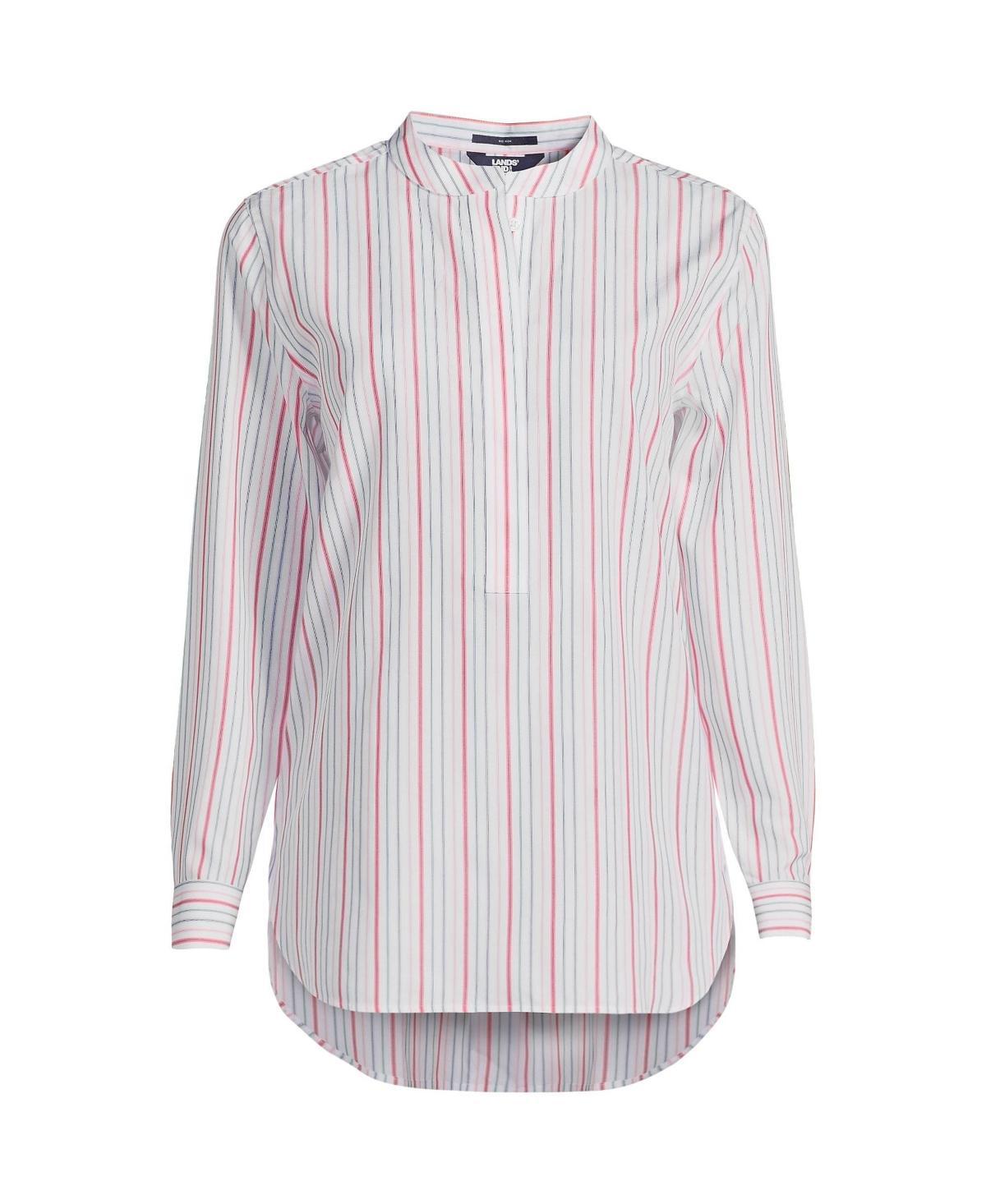 Women's Lands' End No Iron Long Sleeve Banded Collar Popover Shirt, Size: Medium, Multi Line Stripe Product Image