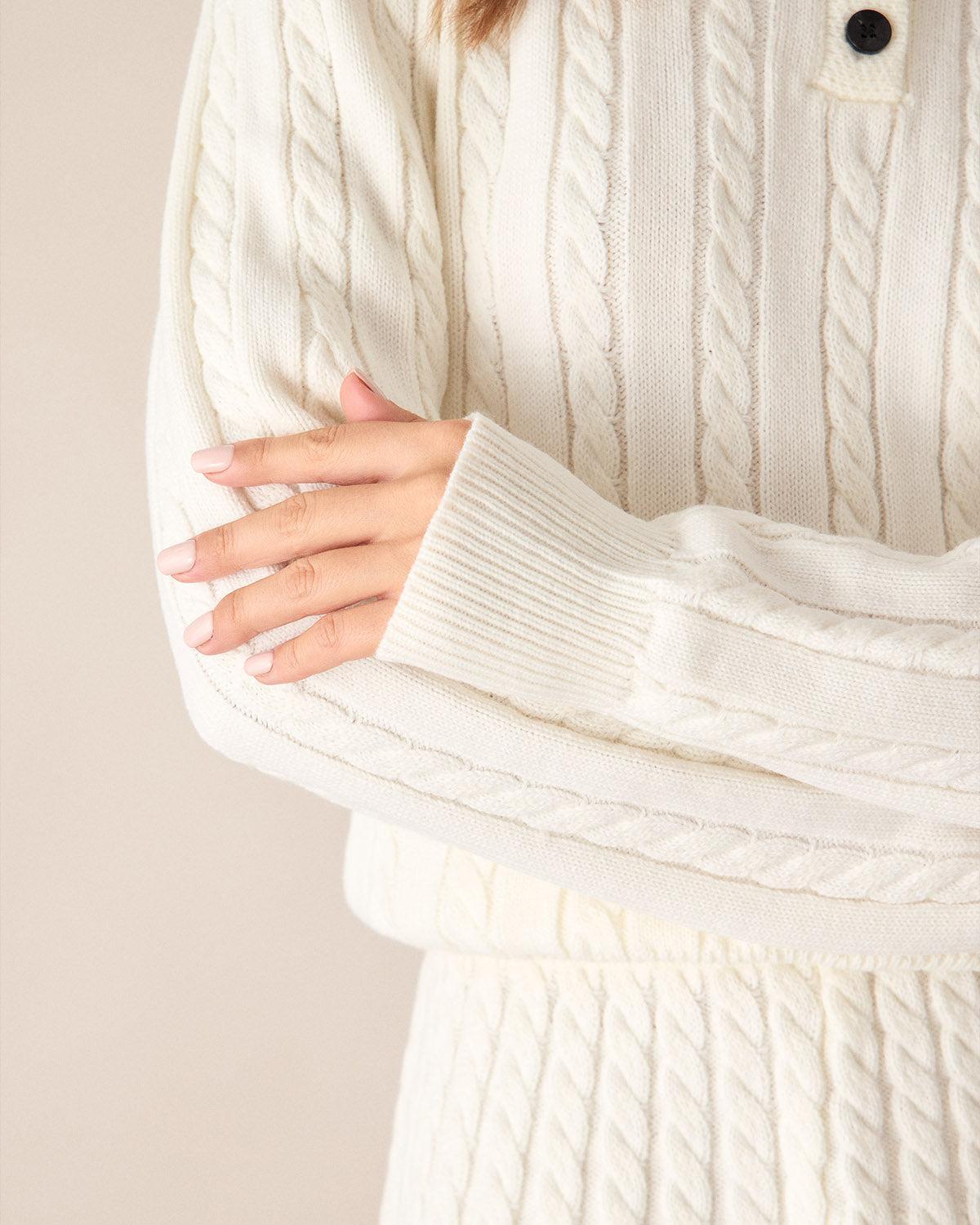 White Contrasting Button Sweater Product Image