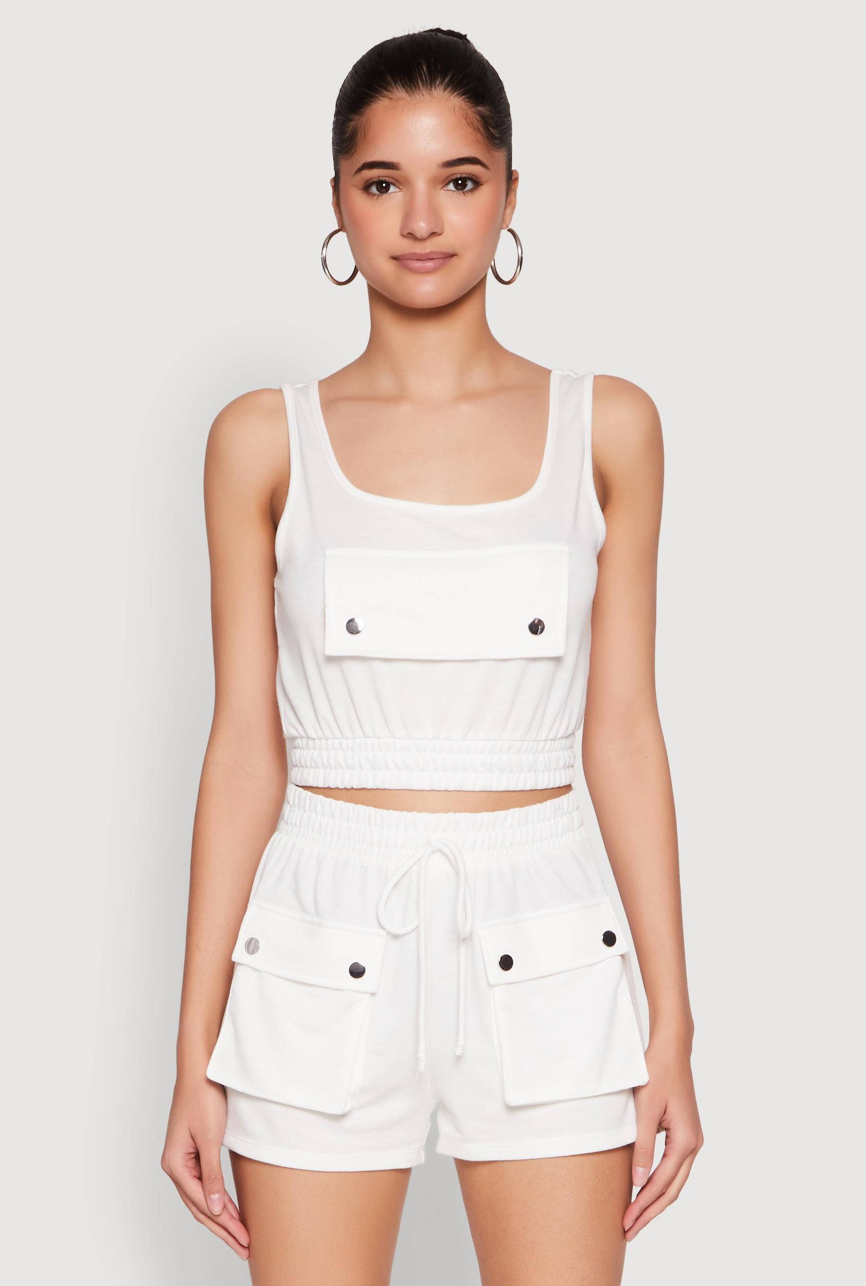 Womens Faux Flap Pocket Crop Top Product Image
