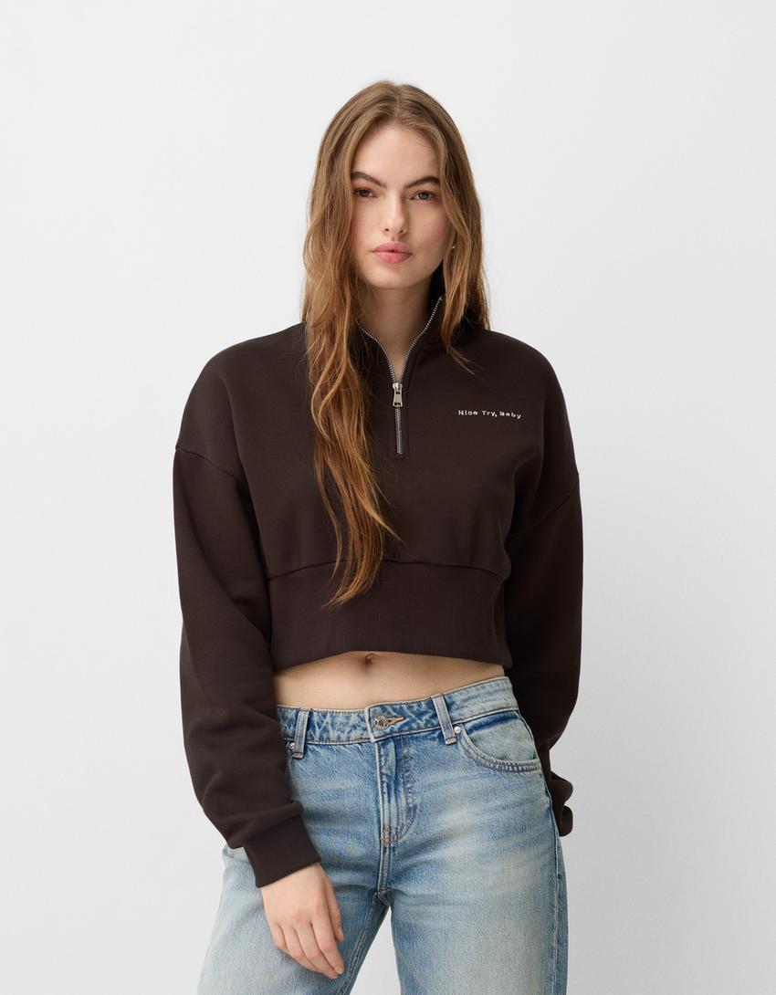 Zipped sweatshirt with embroidery Product Image
