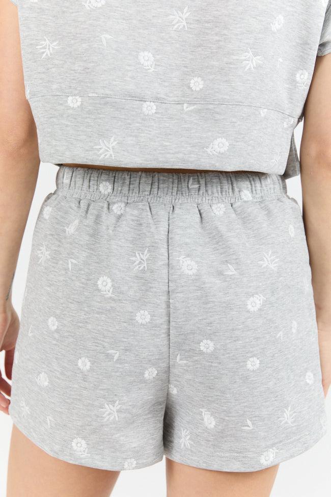 What A Catch Grey Floral Embroidered Shorts SALE Product Image