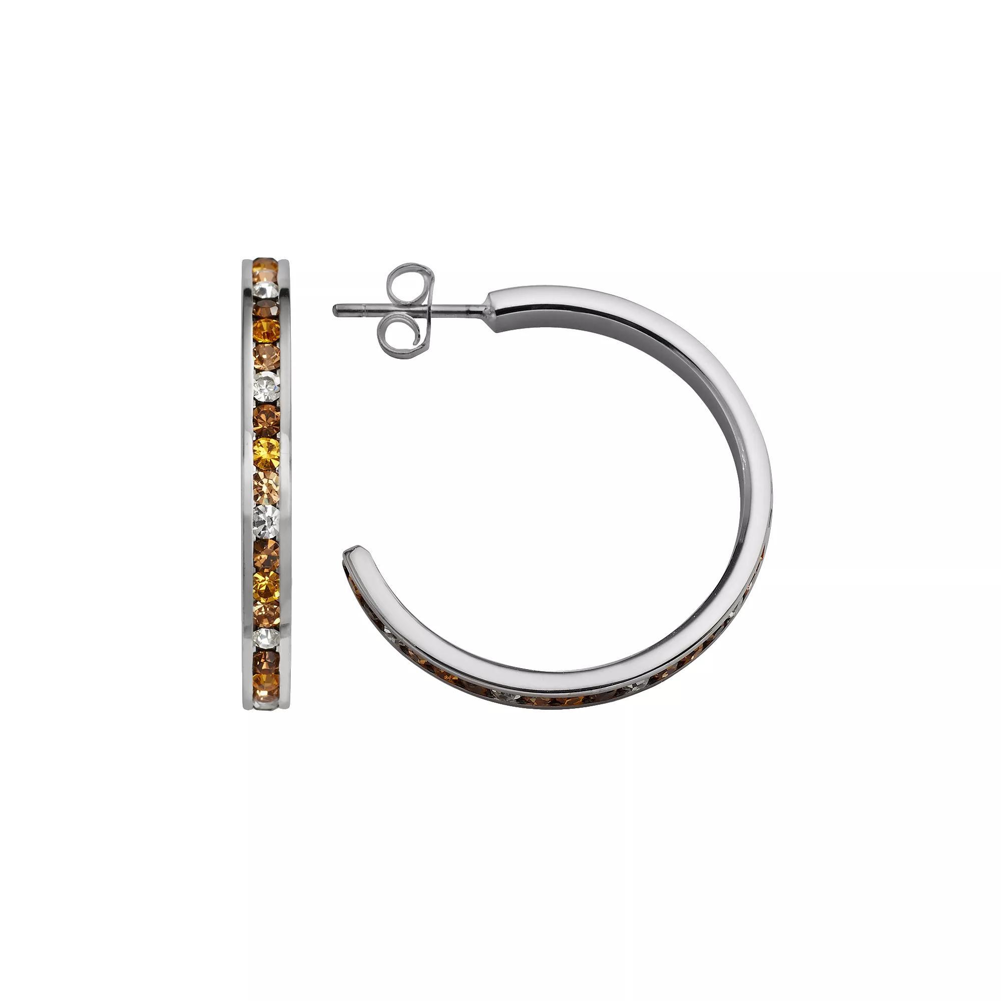 Traditions Jewelry Company Sterling Silver Yellow & White Crystal Hoop Earrings, Womens Product Image