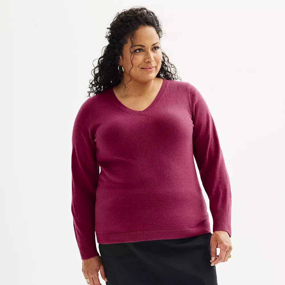 Plus Size Croft & Barrow® Extra Soft V-Neck Sweater, Women's, Size: 2XL, Ivory Product Image