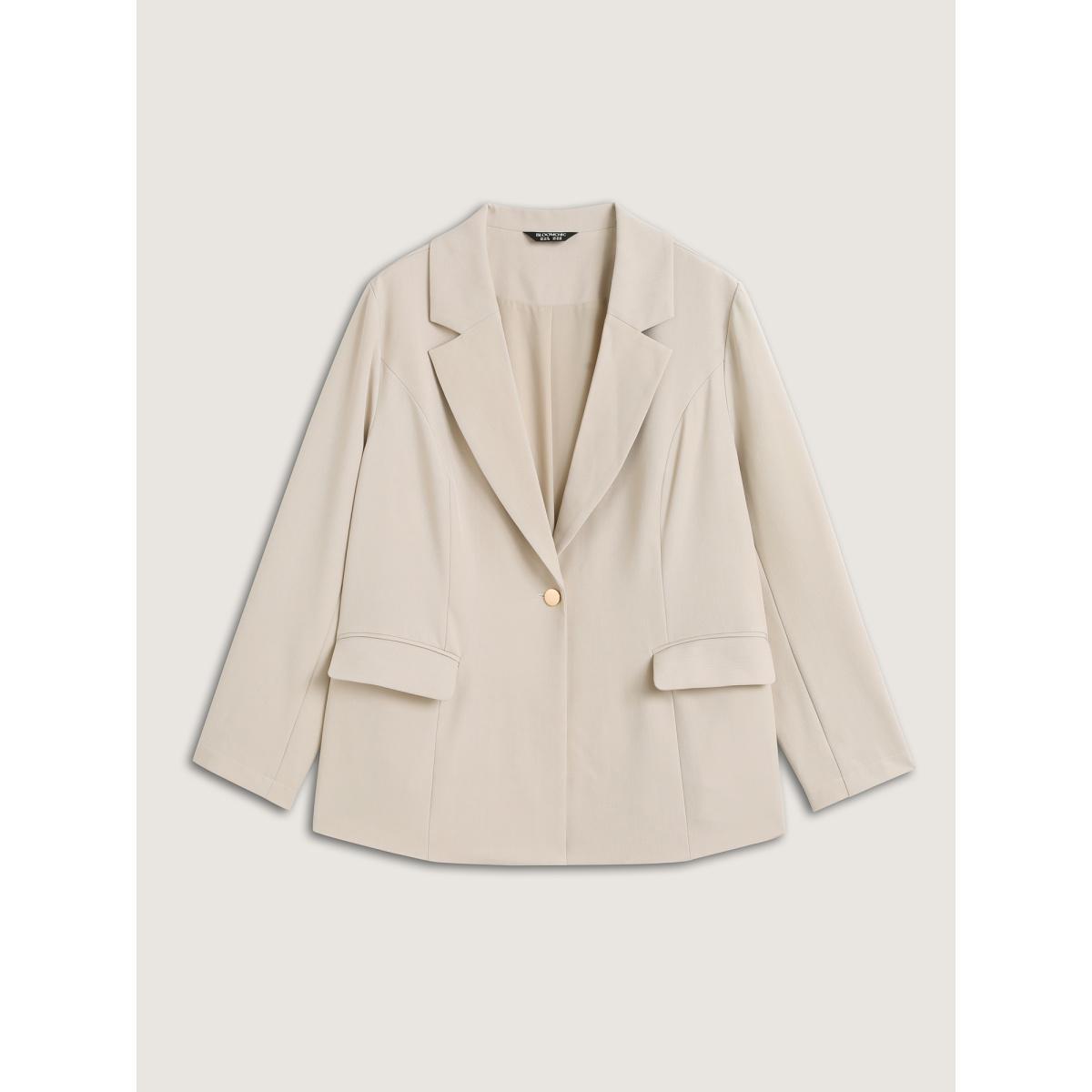 Plus Size Button Front Pockets Solid Blazer Champagne Women Work Button Sleeve Long Sleeve Suit Collar 14-16/1X Open pocket with flap Blazers BloomChic Product Image