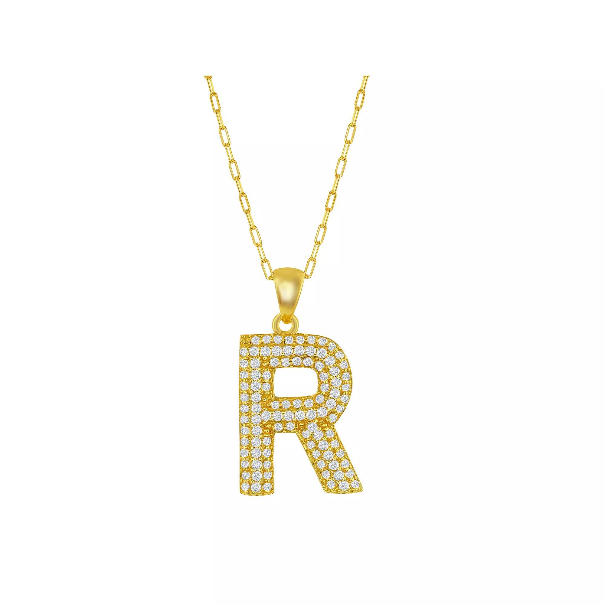 Sterling Silver Cubic Zirconia Block Initial Necklace, Women's, Size: 16-18" ADJ, H Product Image