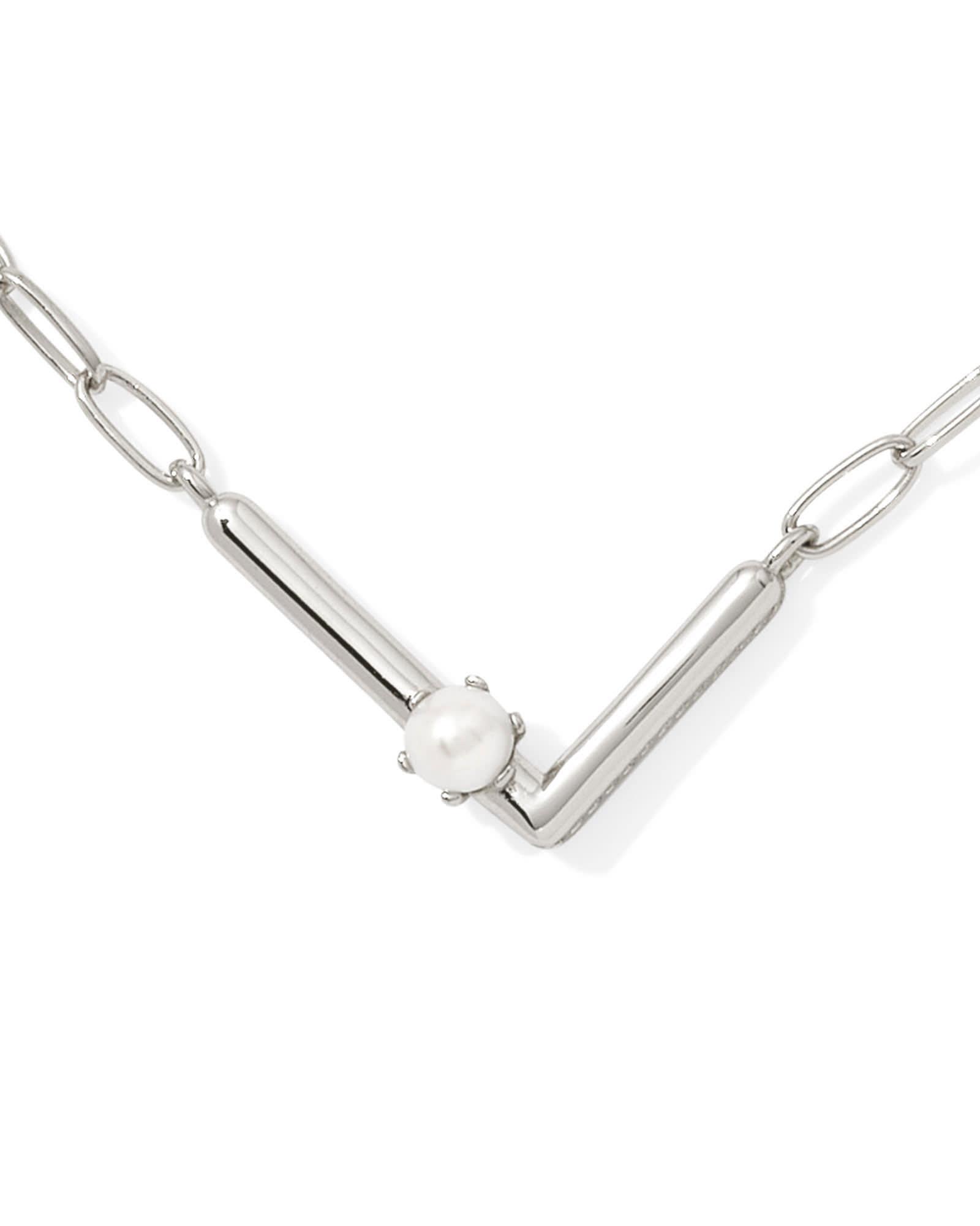 Pearl Silver Letter X Short Pendant Necklace in Freshwater Cultured Pearl Product Image