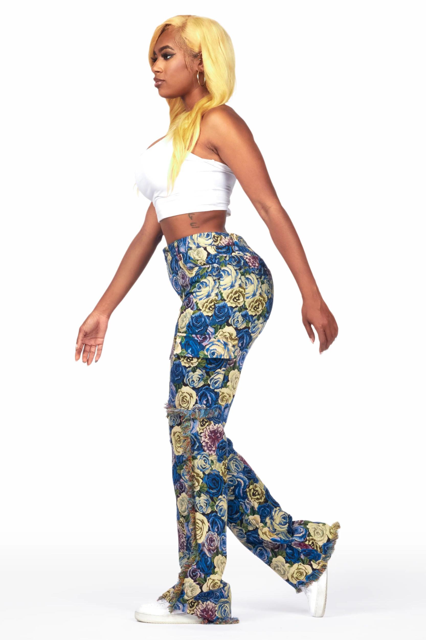 Darresha Blue Floral Tapestry Stacked Pant Female Product Image