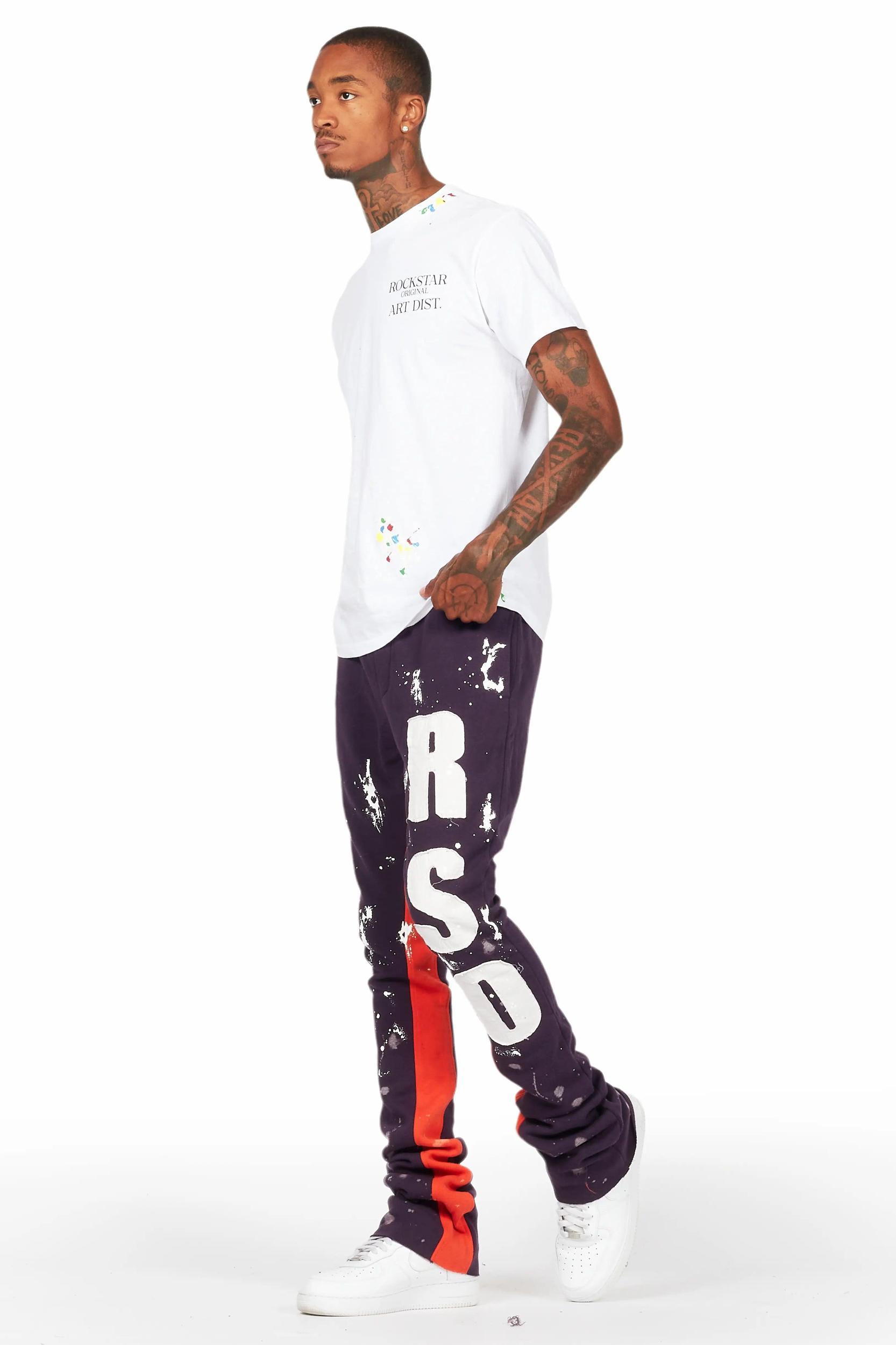 Tanko Purple Patchwork Stacked Flare Track Pant Male Product Image
