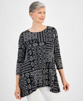 Jm Collection Womens 3/4 Sleeve Printed Jacquard Top, Created for Macys Product Image