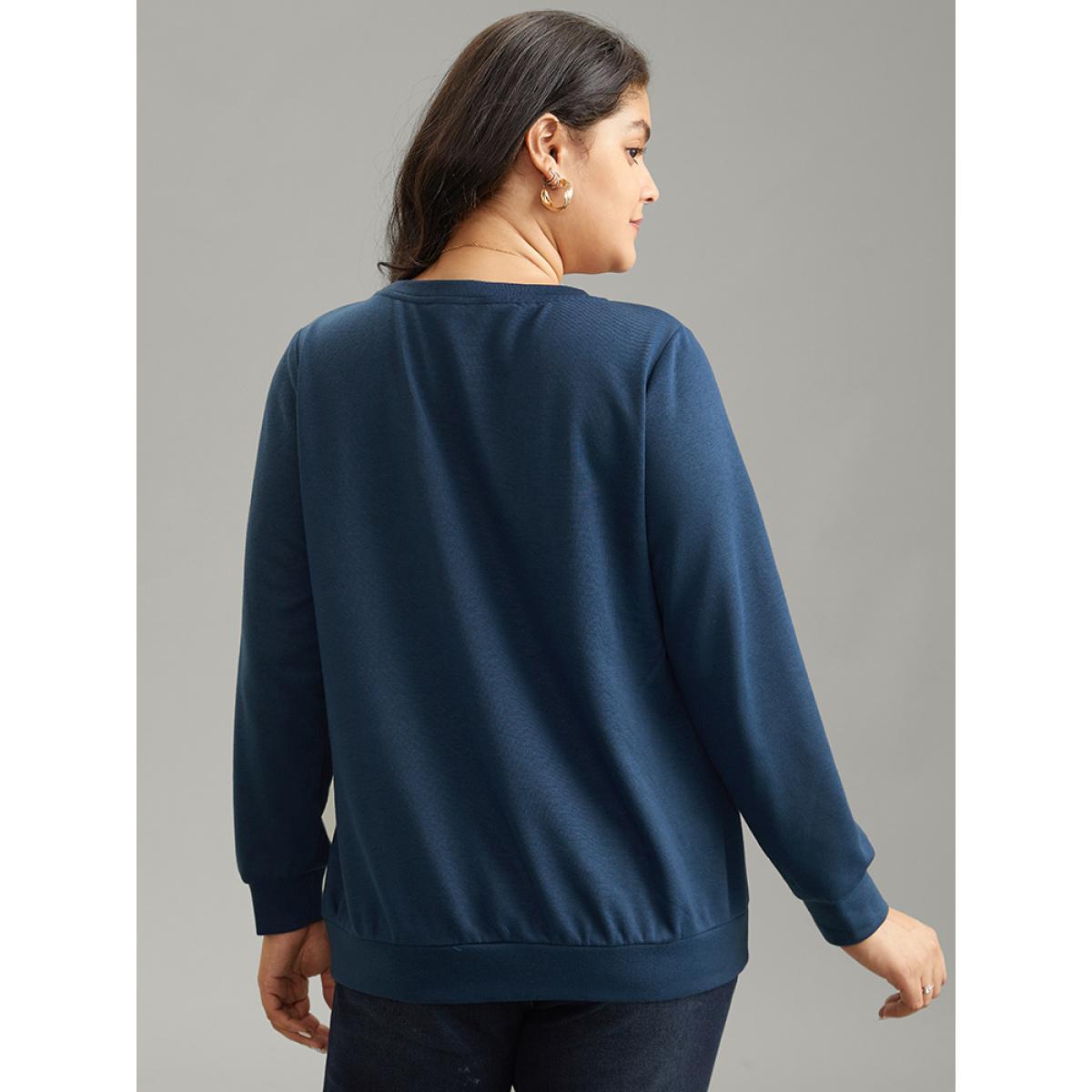 Plus Size Love Embroidered Patch Crew Neck Sweatshirt Women Indigo Casual Plain Dailywear Sweatshirts BloomChic 14-16/1X Product Image