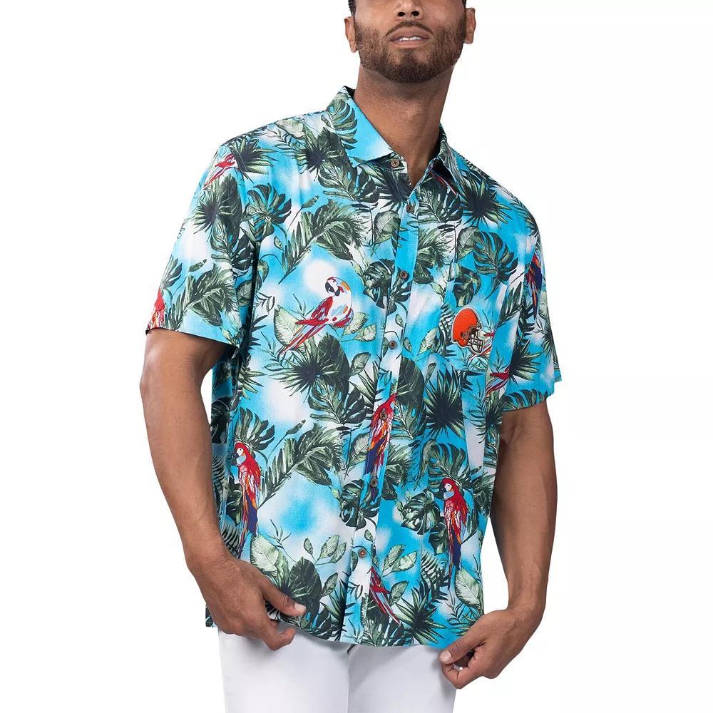 Men's Margaritaville Light Blue New York Jets Jungle Parrot Party Button-Up Shirt, Size: Large Product Image