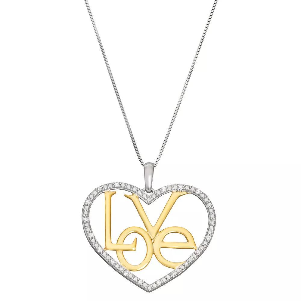 HDI Two Tone Sterling Silver 1/5 Carat T.W. Diamond Heart Necklace, Women's, Size: 18" Product Image