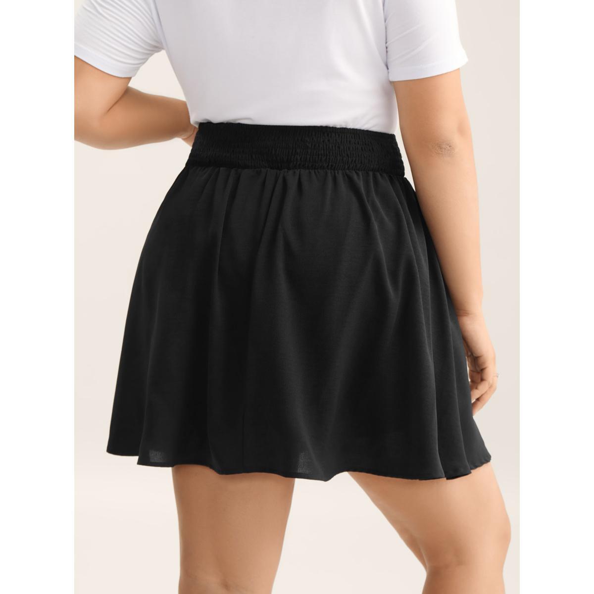 Plus Size Shirred Waist Pockets Flowy Mini Skirt Women Black No stretch Side seam pocket Everyday-Casual Skirts BloomChic 22-24/3X Product Image