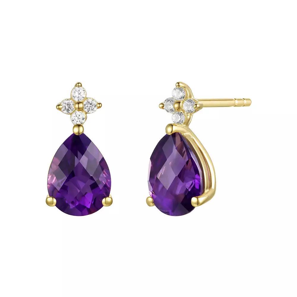 Flash-Plated 14k Gold Amethyst & Lab-Created White Sapphire Teardrop Stud Earrings, Womens, Gold Tone Product Image