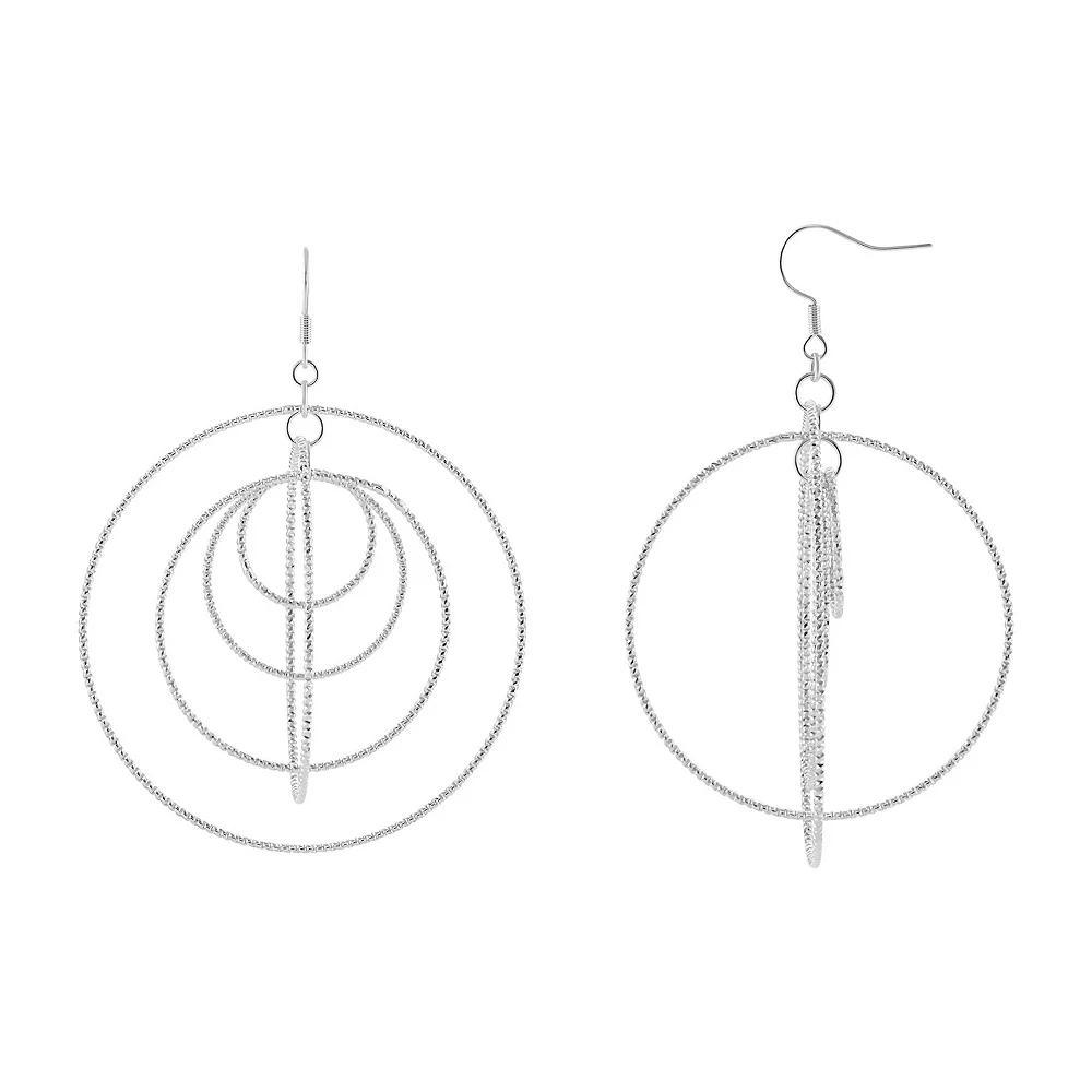 PRIMROSE Textured Graduated Multi-Circle Drop Earrings, Womens, Silver Tone Product Image