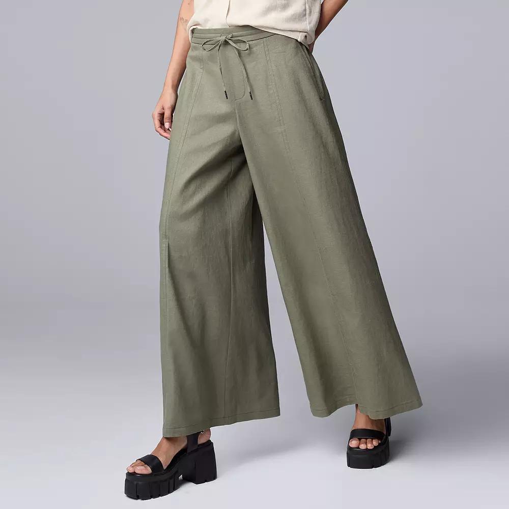 Women's Simply Vera Vera Wang Linen Blend Wide Leg Pants, Size: Large, Kalamata Green Product Image