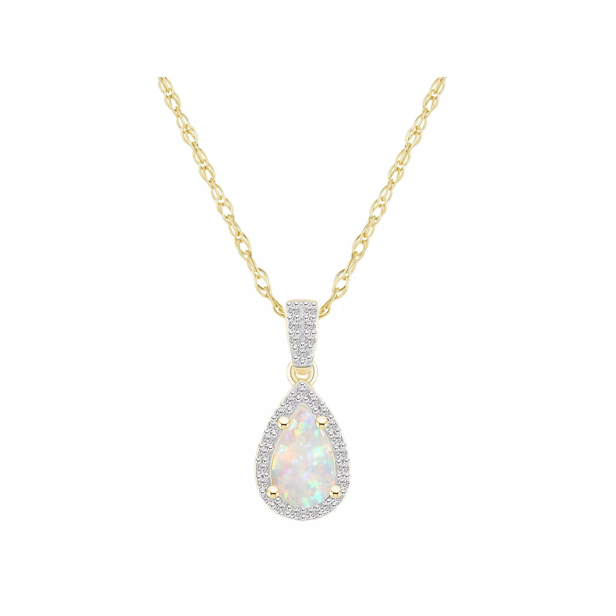 Celebration Gems 10k Gold Gemstone & Lab-Created White Sapphire Teardrop Halo Pendant Necklace, Women's, Size: 18" Product Image