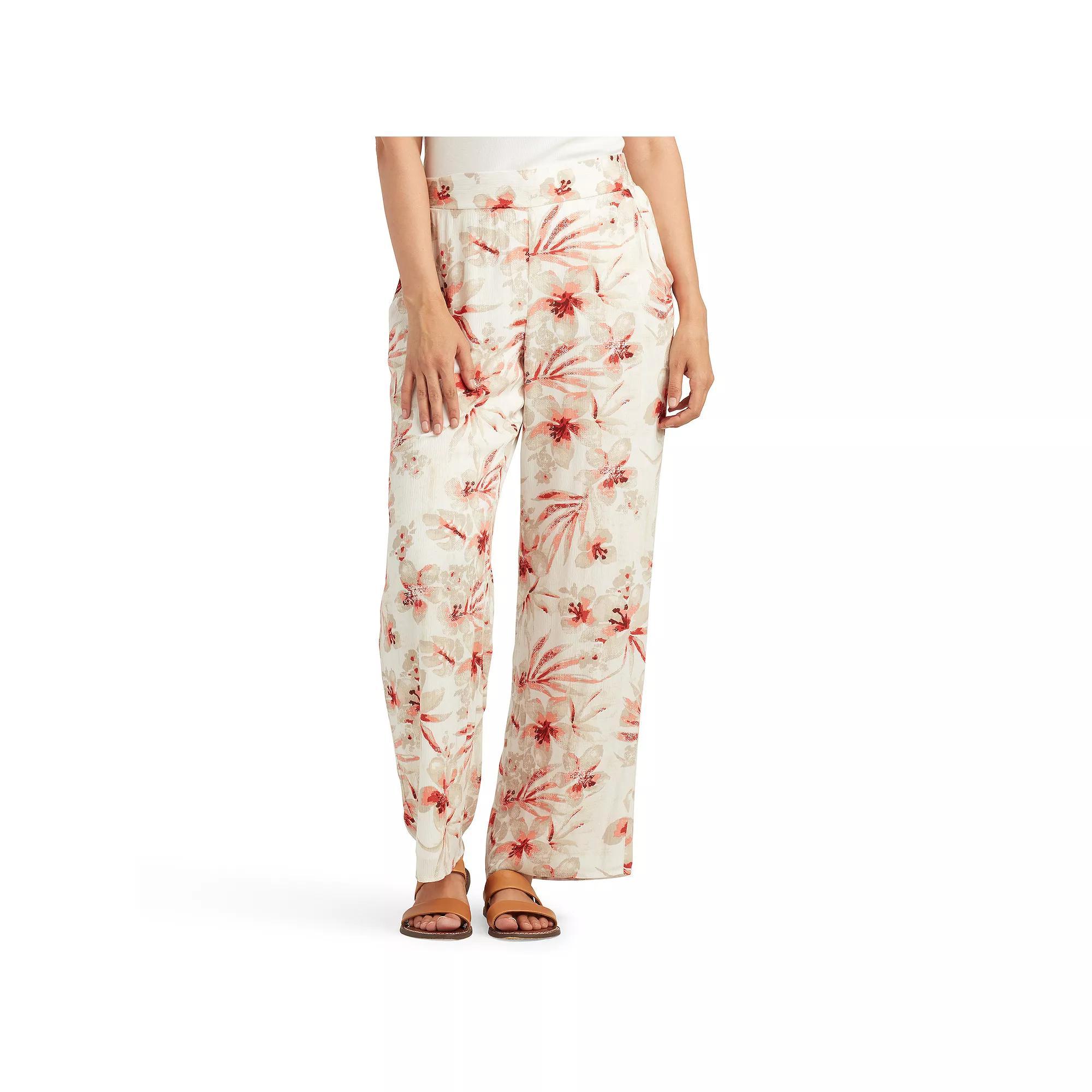 Womens AB Studio Pull-On Elastic Waist Pants C Pink Wht Floral Product Image