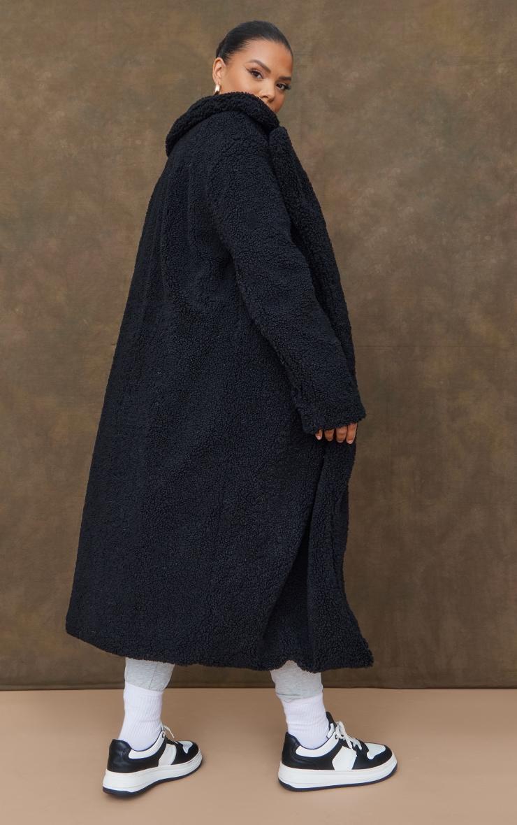 Plus Black Longline Borg Coat Product Image