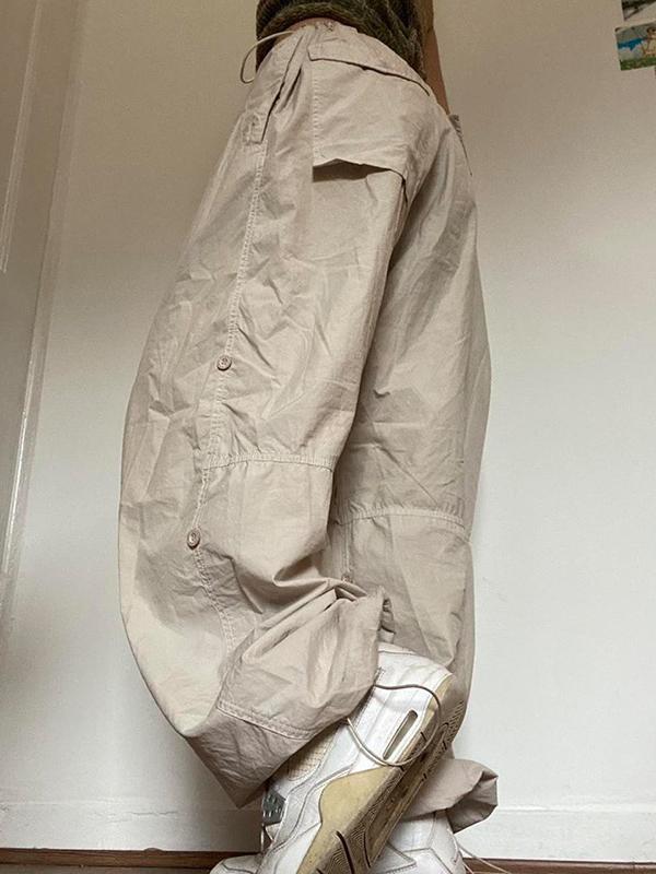 Drawstring Low Waist Baggy Cargo Pants Product Image