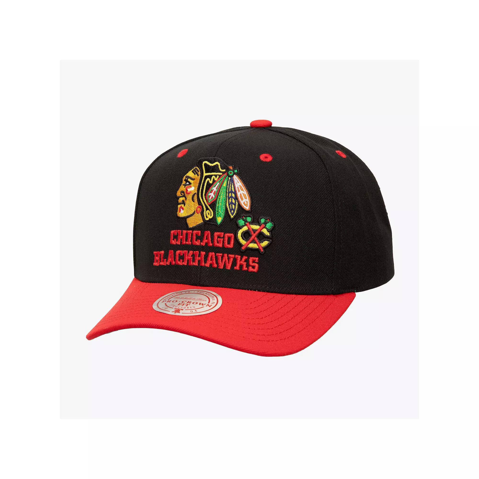 Men's Mitchell & Ness  Black Chicago Blackhawks All In 2.0 Pro Crown Adjustable Hat Product Image