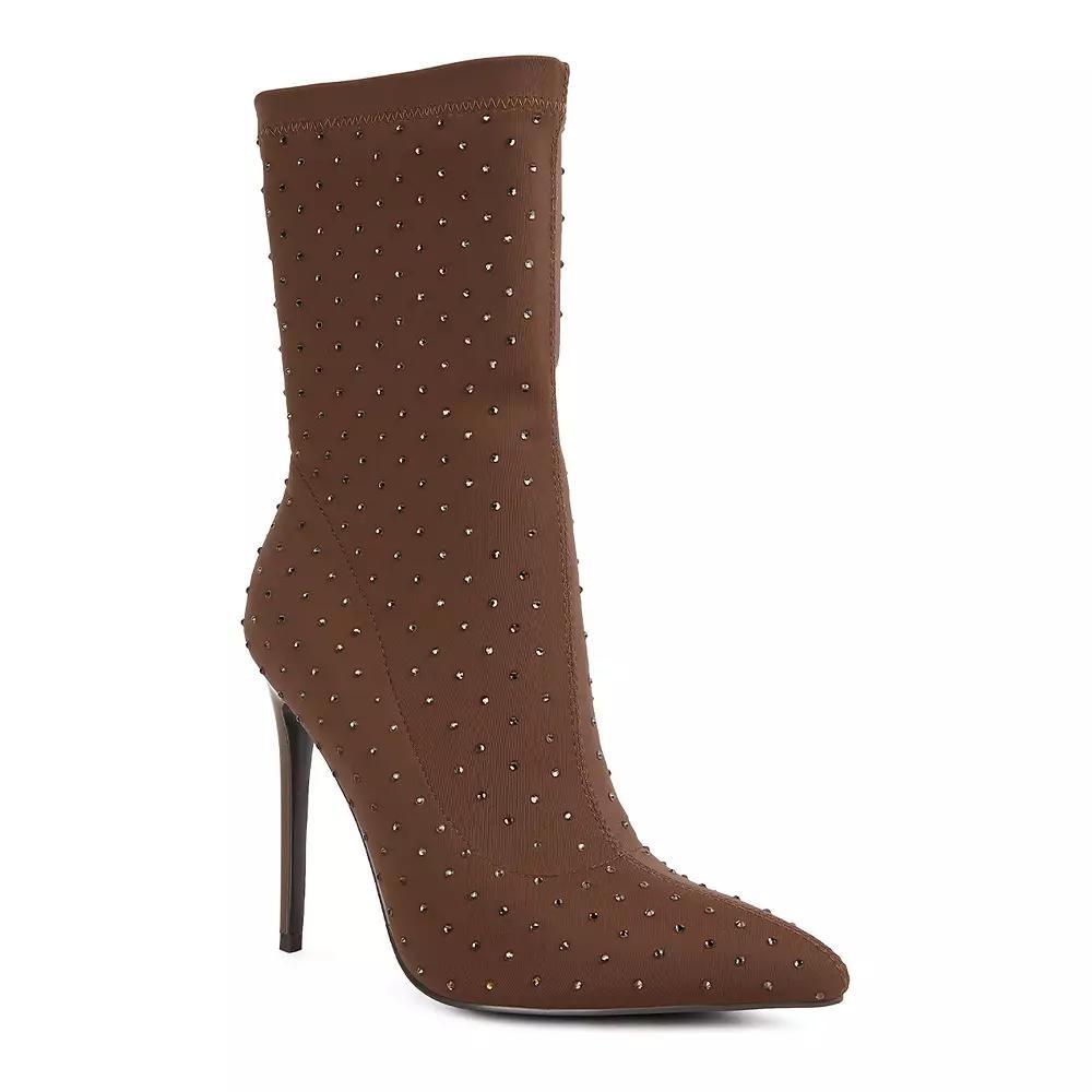London Rag Cheugy Women's Rhinestone High Heel Ankle Boots, Size: 7, Brown Product Image