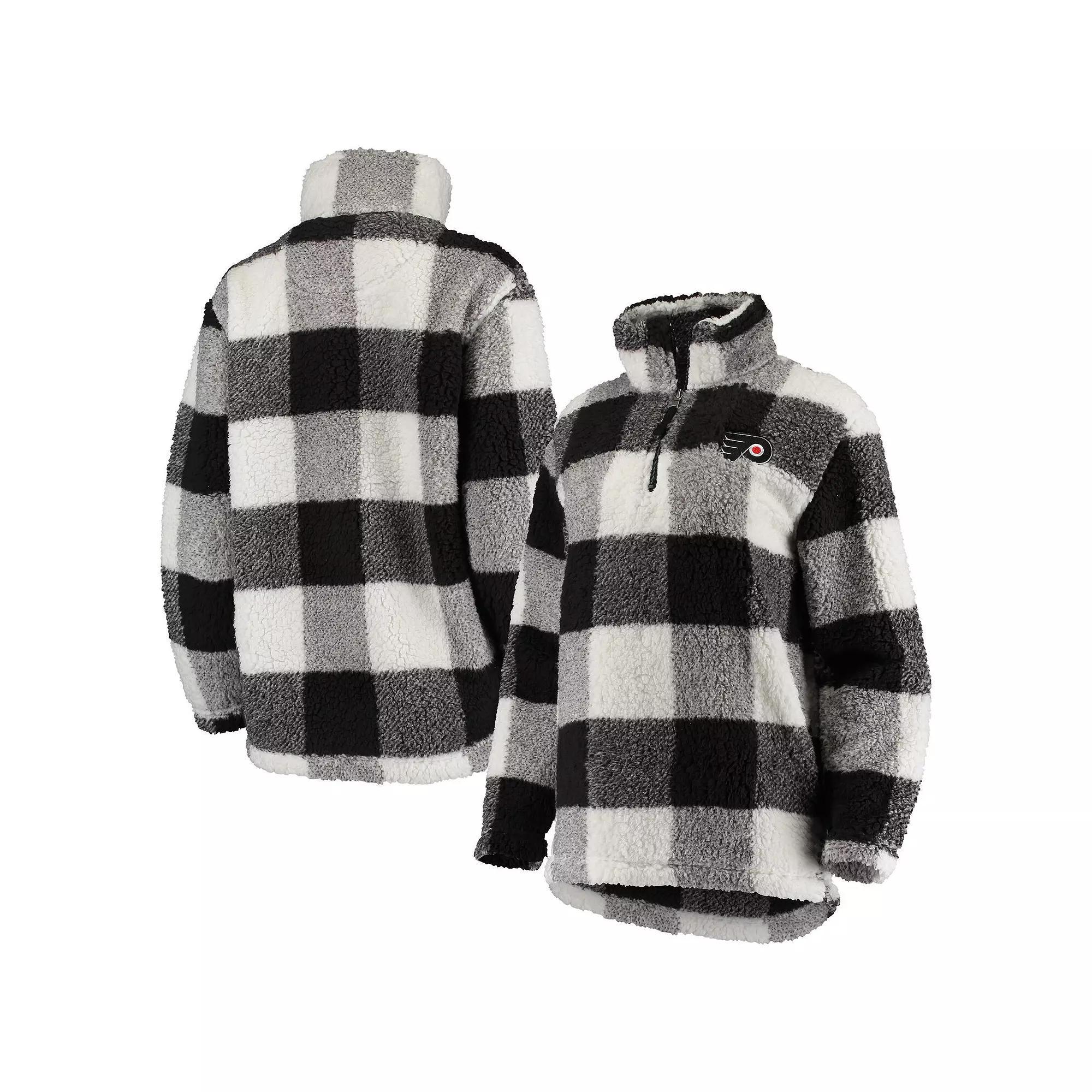 Women's G-III 4Her by Carl Banks Black/White Philadelphia Flyers Plaid Sherpa Quarter-Zip Jacket, Size: Small, Fly Black Product Image