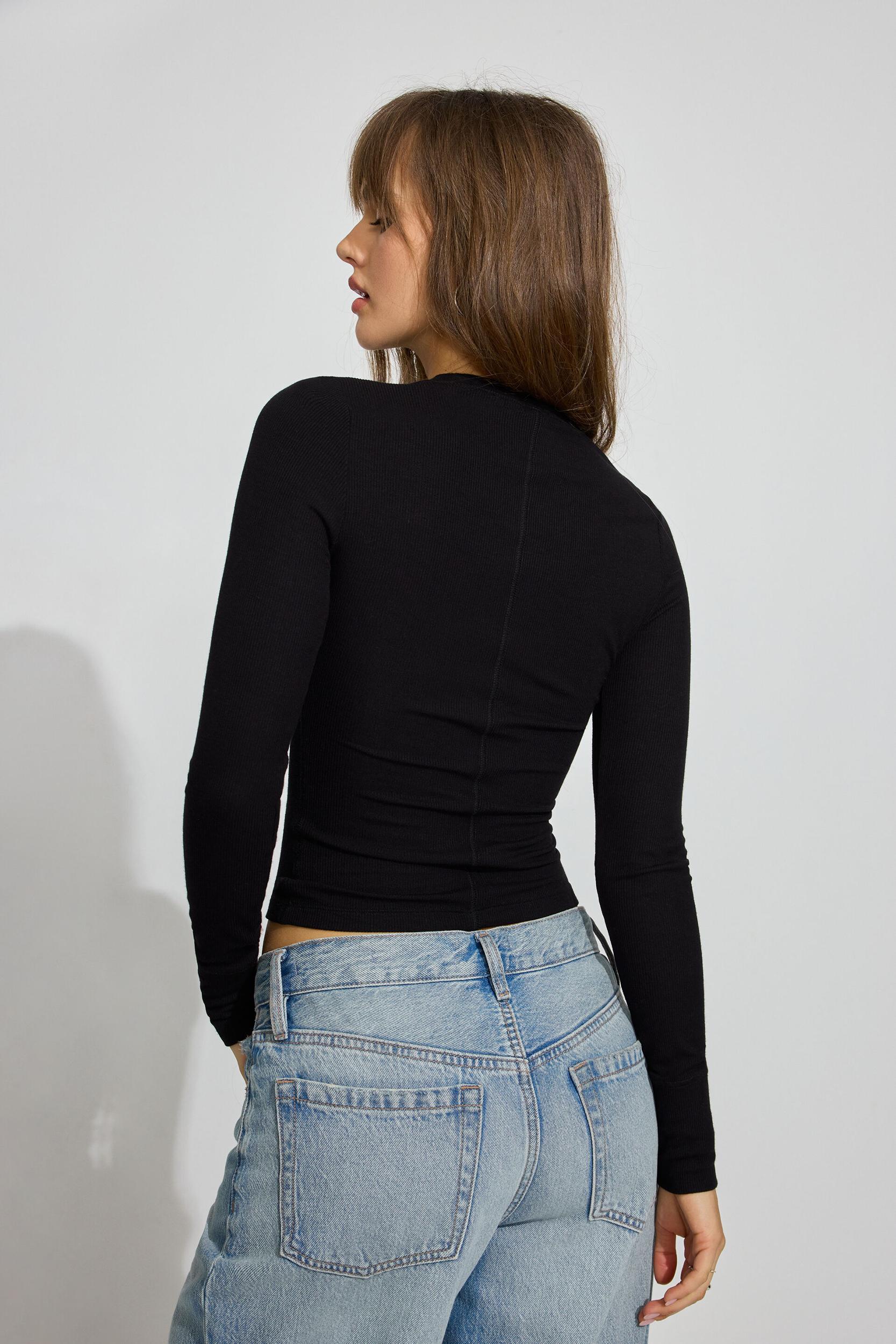 Ribbed Seamed Long Sleeve Crewneck Top Product Image